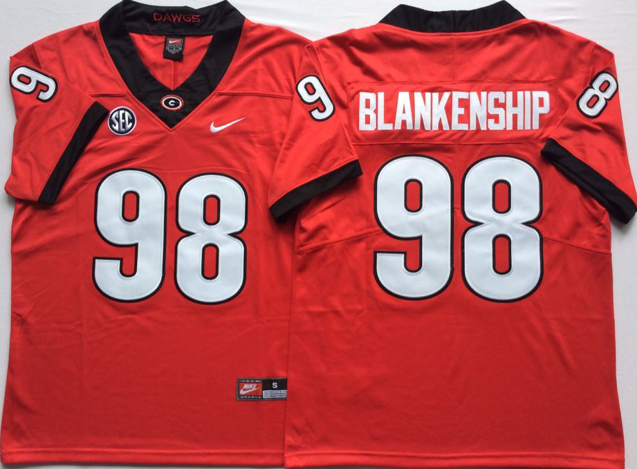 NCAA Men Georgia Bulldogs Red #98 BLANKENSHIP